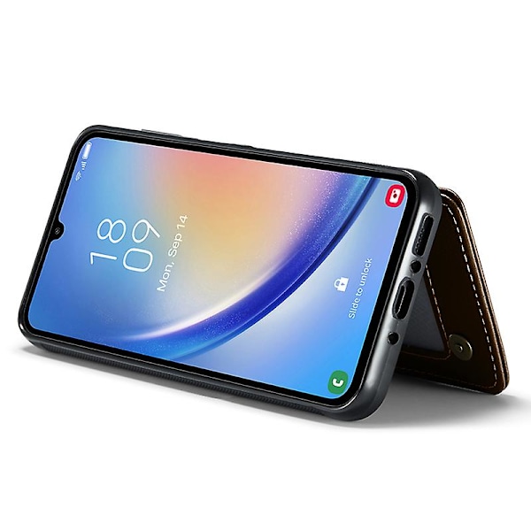 CASEME C22 -sarja Samsung Galaxy A34 5G -kotelo kiiltävä RFID-esto nahkapuhelinkotelo Brown