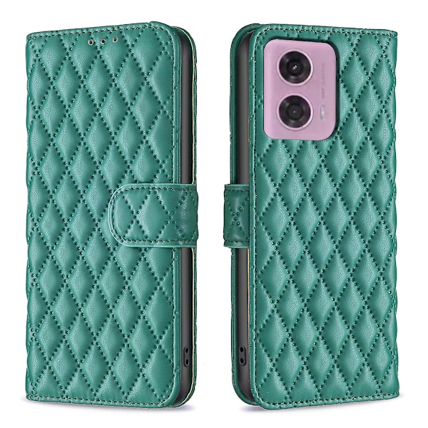 BINFEN COLOR BF Rhombus Grid Mönster Plånboksdesign Telefonfodral för Motorola Moto G34 5G Green