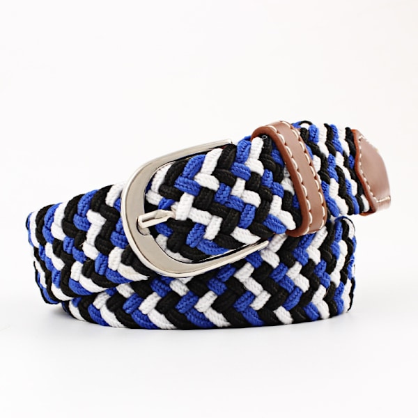 41 * 1.3 tum Unisex Elastiskt Tyg Flätad Stretch Midjeband Casual Herr- och Dam Bälten med PU-Läder Spänne Blå Vit Svart
