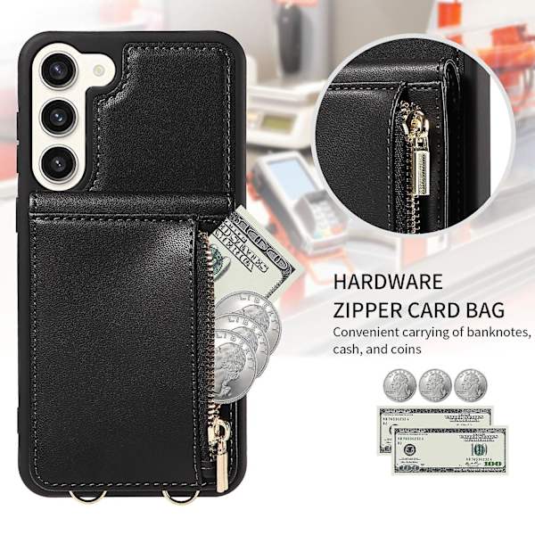 For Samsung Galaxy S24 deksel PU+TPU RFID-blokkerende telefondeksel med lommebok og støtte Black