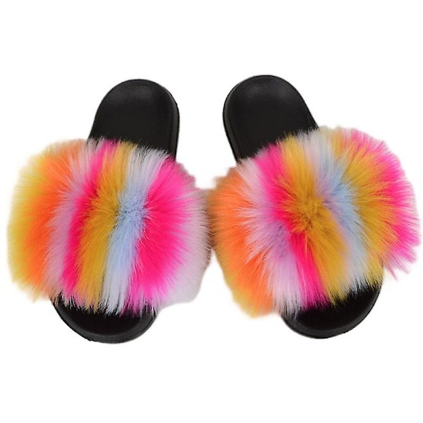 Evago Lady Faux Fur Slides, Åbne Tåer Søde Pels-Tøfler, Komfortable Pels-Sandaler Med Fluffy Pels 25 SIZE 36-37