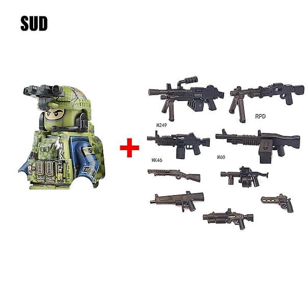 Militära byggklossar Soldatfigurer Gåvor Leksaker Vapen Gevär Special Force SWAT Arméväst Hjälm Explosionssäkra kläder MOC   Fingerfärdighetsspel SUD--1PCS