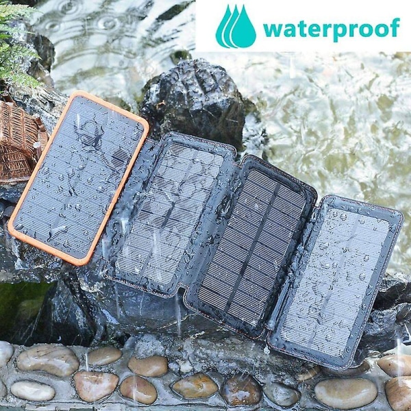 Solar Charger 25000mah Portable External Battery With 4 Panels Waterproof Power Bank With 2 Usb Outdoor Camping For Phone Tablets Cisea