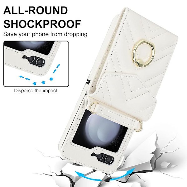 Til Samsung Galaxy Z Flip5 V-formet RFID Kortlomme Mobiltelefonetui Med Ringholder White
