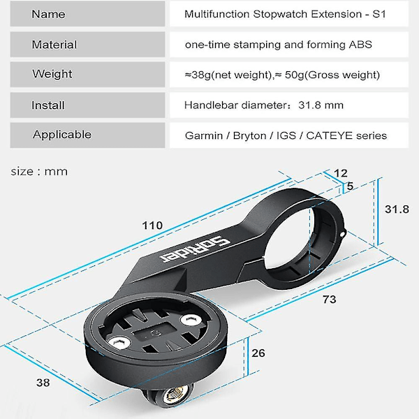 Cykelcomputer Holder Forlængelsesstativ Bjerg- og Landevejscykel Stopur Fastgjort Sæde GPS Forlængelsesstativ Lille G+s1 Forlængelsesstativ S1 bracket with logo