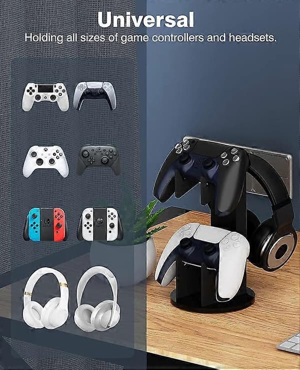 Spelkontroll- och headsetstativ, 2-i-1 Akryl Universalstativ, Passar PS4 PS5 Xbox One Xbox Series Stativ Speltillbehör, Kontroll He black