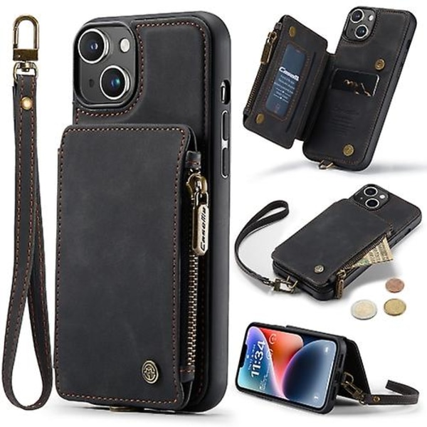 Caseme C20 Multifunktionellt RFID Läder Mobilskal för Iphone 15 Black iPhone 15