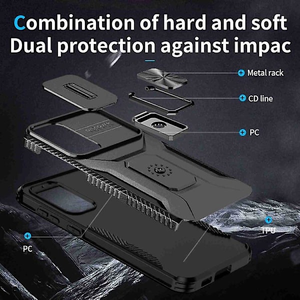 Til Samsung Galaxy S23+ 5g Skydende Camshield Holder Mobiltelefon Etui Black