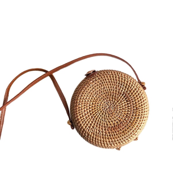 Handvävd Rund Rottingväska Retro Flätad Rund Halmväska Gåva Till Flickvän Fru Dotter Small Round Bag