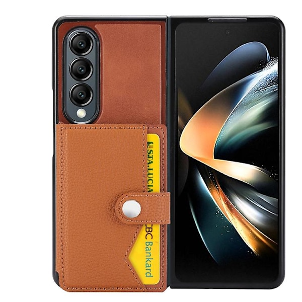 Mobiltelefonveske for Samsung Galaxy Z Fold3 5g med Litchi-mønster, enkelt knapp-kortholder Brown