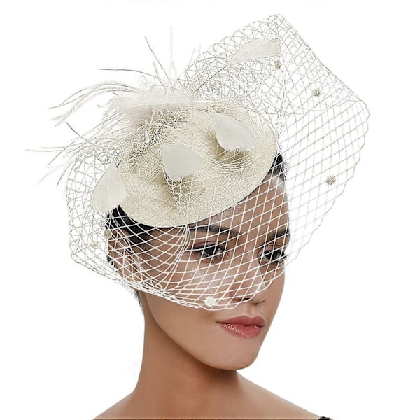 Damefjer Mesh Top Hat Mesh Slør Hårnål Hat Party Hovedbeklædning grey