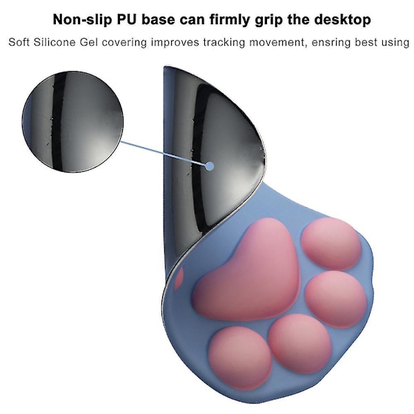 Musematte med kattepote og håndleddstøtte - Myk silikonhåndleddstøtte, ergonomisk og søt musematte blue