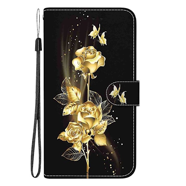 Mobiltelefonskal i läder med kristalltextur och färgad teckning för Samsung Galaxy S23 5g Gold Butterfly Rose