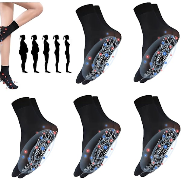 Turmalinstrumpor, Joniska Kroppsskulpterande Stretchstrumpor Andningsbara Mid-calf Strumpor Fotmassagestrumpor För Bättre Blodcirkulation black 5 Pairs
