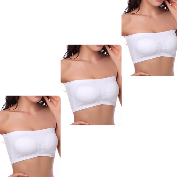 3 pakkausta naisten saumattomat Bandeau Tube -rintaliivit, pehmustetut olkaimeton bralette, valkoinen-L White L