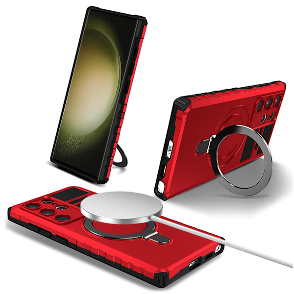 For Samsung Galaxy S24 Ultra Magnetisk Kickstand Cover PC+TPU Telefon Etui Kompatibel med MagSafe Red