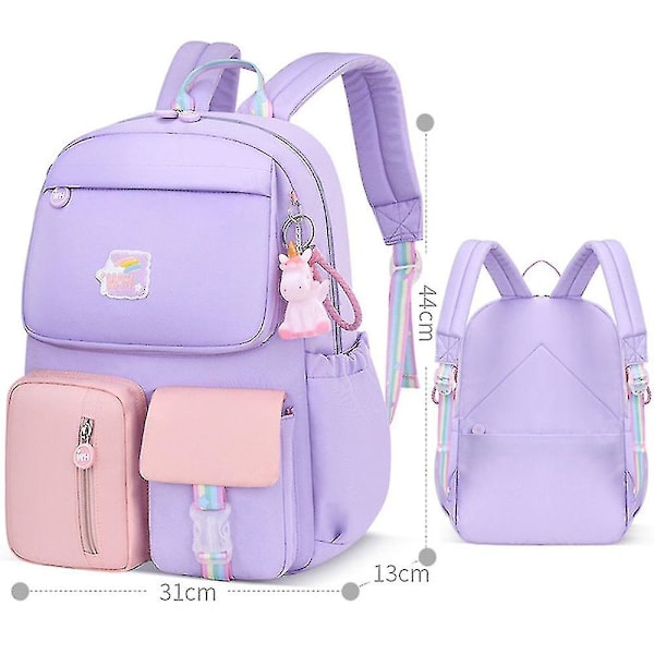 2 kokoa sateenkaaren koululaukut sopivat sarjakuva koululaukut teini-ikäisille tytöille koululaukut luokat 1-6 naisten matkalaukku reppu L Purple with pink
