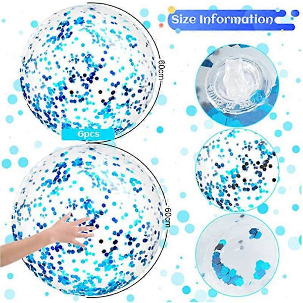 6 st Strandboll Leksak PVC Transparent Uppblåsbar Strandboll Elastisk Glitter Jellyboll 40cm
