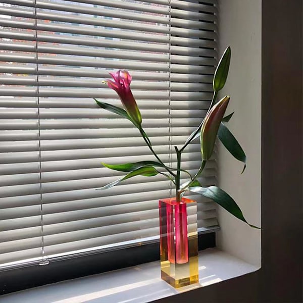 Kuboid vas i lätt lyxig europeisk stil, konstgjord kristall, matt/slät behållare, prydnad, romantiskt blomsterarrangemang Pink Yellow B