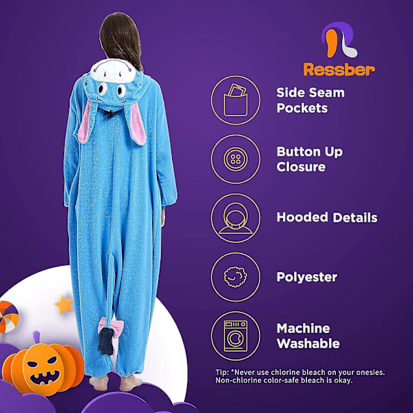 Unisex Aikuisten Onesie-Pyjamat Eläin Yksikokoinen Halloween-Puku Joulu Uniasu Haalari Donkey S