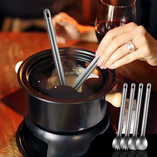 4 stk. Titanium Langskaftet Spork Og Ske Til Udendørs Camping