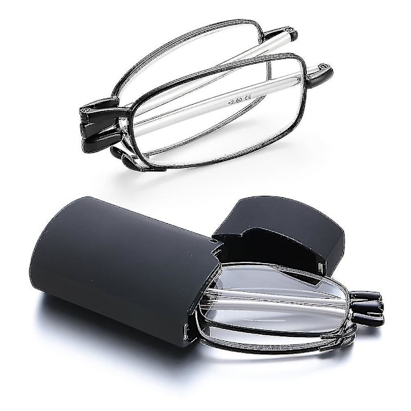 Unisex Foldbare Læsebriller med Brilleetui Mænd Kvinder Teleskopiske Ben Rotation Presbyopi Briller Synpleje +1.0-4.0 - Cykelbriller Black Strength 2.00