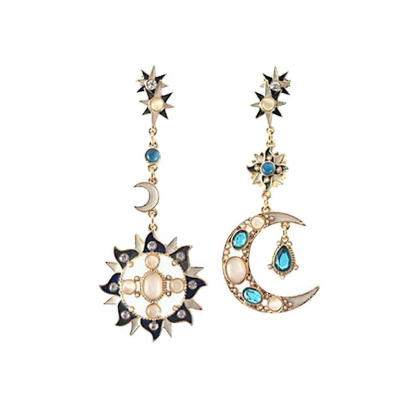 Damörhängen Lyx Opal Diamant Sol/måne Form Asymmetriska Örhängen