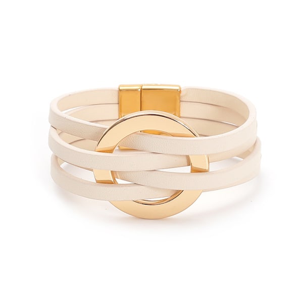Læderarmbånd til kvinder 2022 Mode Armbånd & Armringe Elegant Multilayer Bredt Wrap Armbånd Kvindelige Smykker Gave Off-white