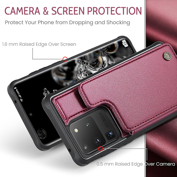 CASEME C22-serie for Samsung Galaxy S20 Ultra-deksel i skinn+TPU med 5 kortspor Red