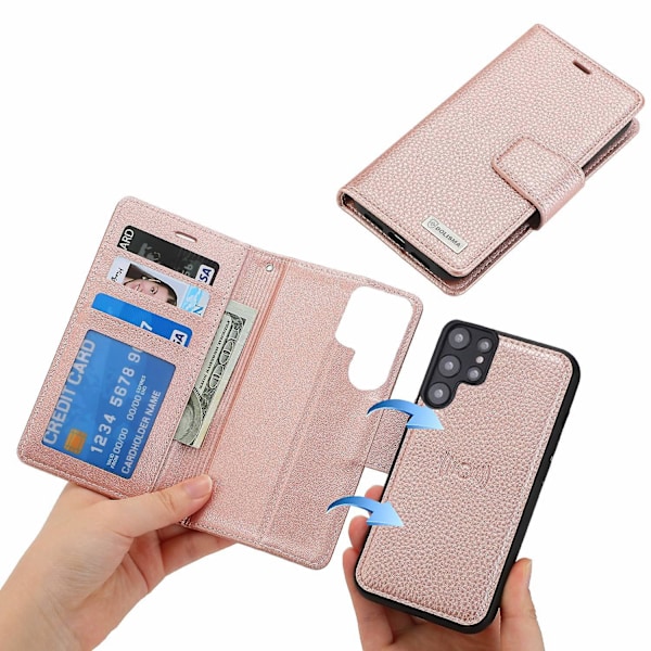 För Samsung Galaxy S22 Ultra 5g Litchi Texture Plånboksfodral Läderfodral Avtagbart 2-i-1 Pu Läderbelagd Tpu-fodral - Svart Rose Gold