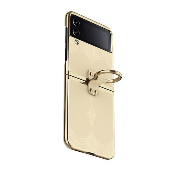 Elektropläterat Präglat Läder Mobilskal med Ring för Samsung Galaxy Z Flip4 Gold
