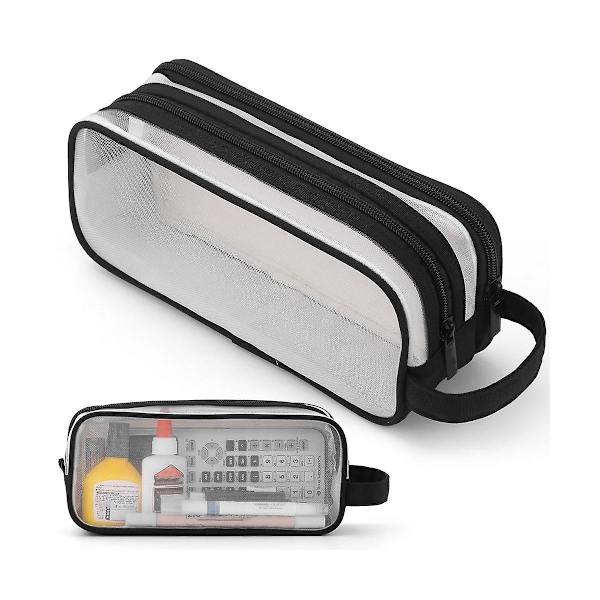 Gitternet Pencil Case 2 Rum med Penneposer Klar Håndholdt Multifunktion Pencil Pouch Til Teen Stu