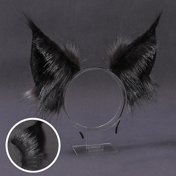 Håndlaget Simulert Kattunge Ulv Spisse Ører Hodebånd Pels Fluffy Plush Dyr Hår Hoop Lolita Halloween Party Cosplay Kostyme Hodeplagg A