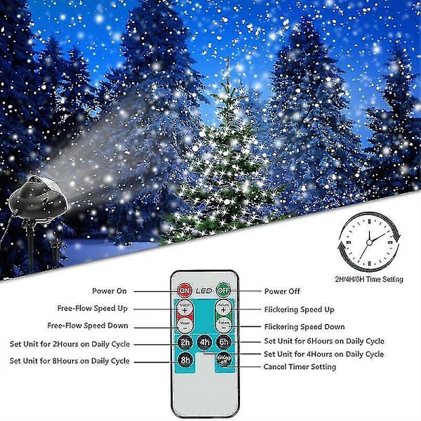 Snøfall LED-projektorlys, lys med roterende fjernkontroll Vanntett landskap Snøfnugg Dekorativ belysning for fest