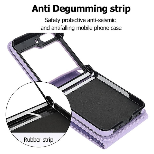 Til Samsung Galaxy Z Flip5 V-formet RFID Kortlomme Mobiltelefonetui Med Ringholder Purple
