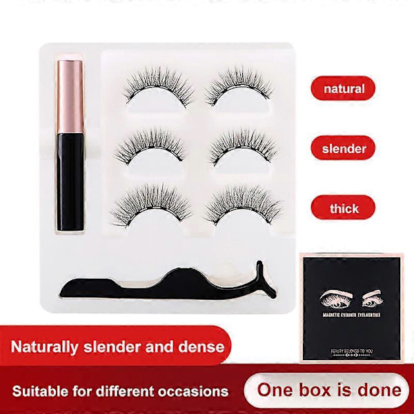 Vedenpitävä magneettinen eyeliner ripsillä ja pinseteillä, 3 parin setti, pitkät ripset mix