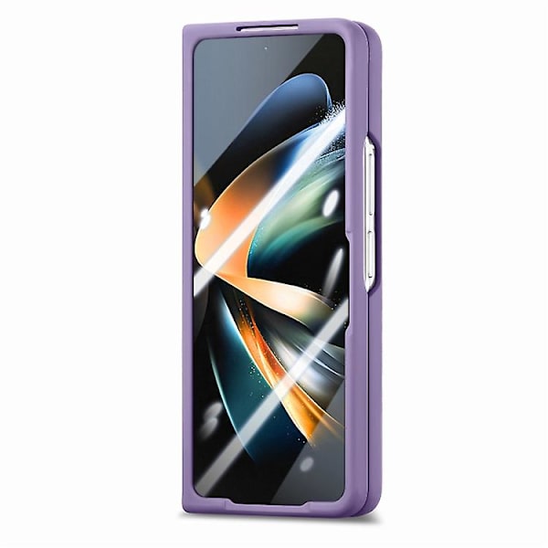 Skyddande Skal för Samsung Galaxy Z Fold4 med Integrerad Film, Retro Skin-Känsla, Vikbart Läder Purple