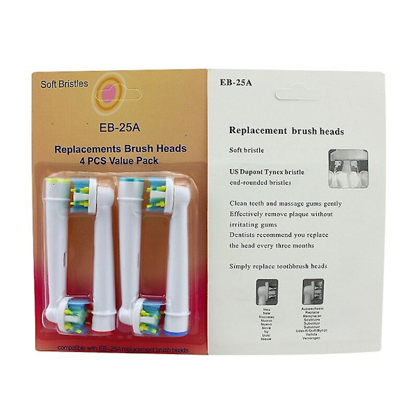 4-pack Ersättningshuvud för Elektrisk Tandborste, Mjuka Dupont Borst, Passar Oral B Elektriska Borstar, SB-17A EB-25A