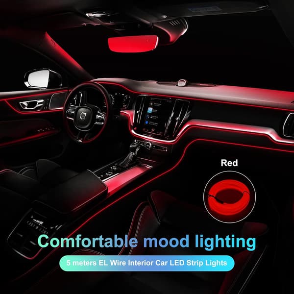 Bil Indvendig Lys, 5m Bil LED Lysstrimmel, 5v Auto Indvendig LED Strimmel, Egnet til Alle Bilmodel Ambient Lys (Rød)