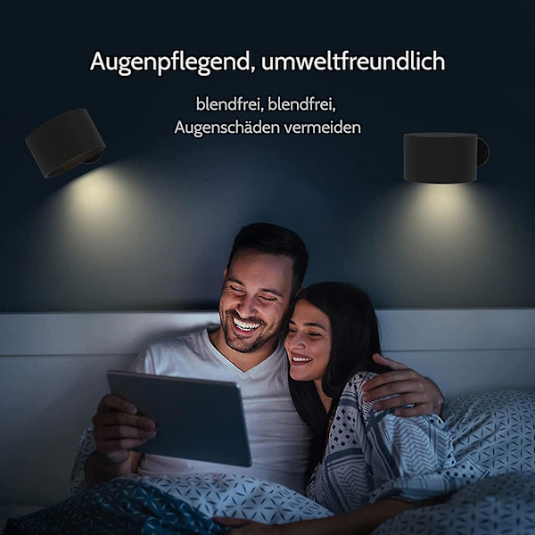 Indendørs væglamper, berøringsstyrede LED-lys, trådløse væglamper, sort, USB-opladning