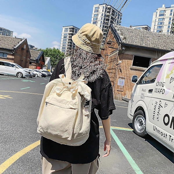 Rygsæk til kvinder Canvas Vintage Taske Casual Rejse Dagrygsæk, Kvinders Mode Rygsække Æstetiske Punge (Grøn) Off-white