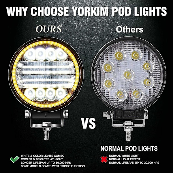 4x LED-arbetsljuslampor Runda bärnstensfärgade Spot Combo-ljus Bärnstensfärgade dimljus för terrängkörning Suv