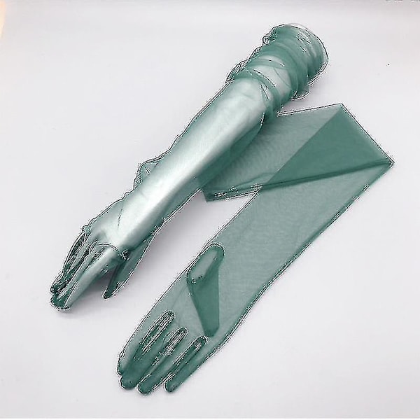 MIMIGO Långa Transparenta Tullehandskar Ultra Tunna Vantar Brud Armbågshandske Dark Green