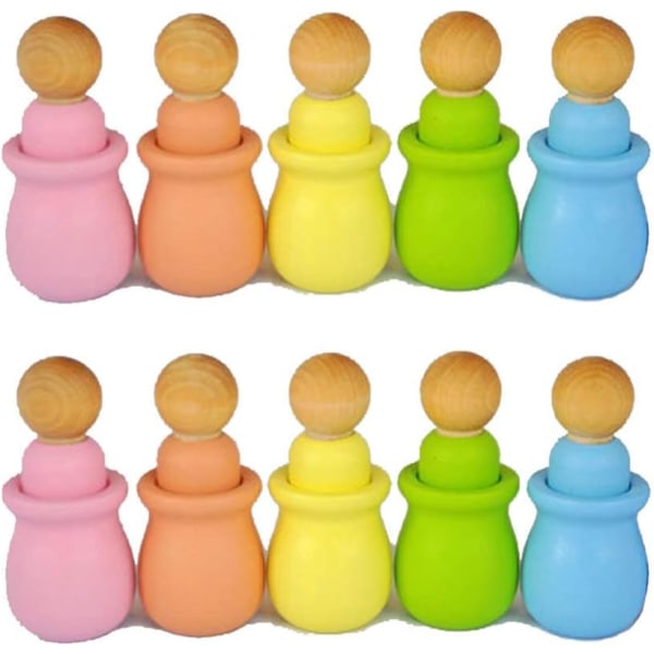 10 Pieces Wooden Figures, Christmas Doll Family, Cake Decoration for Painting and Crafts