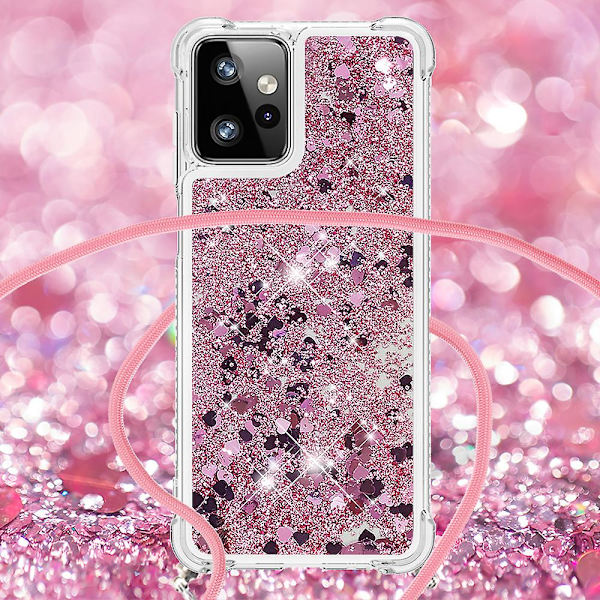 Motorola Moto G Power 5g Fodral Tpu Glitter Flytande Telefonfodral Med Snöre Rose Gold Hearts