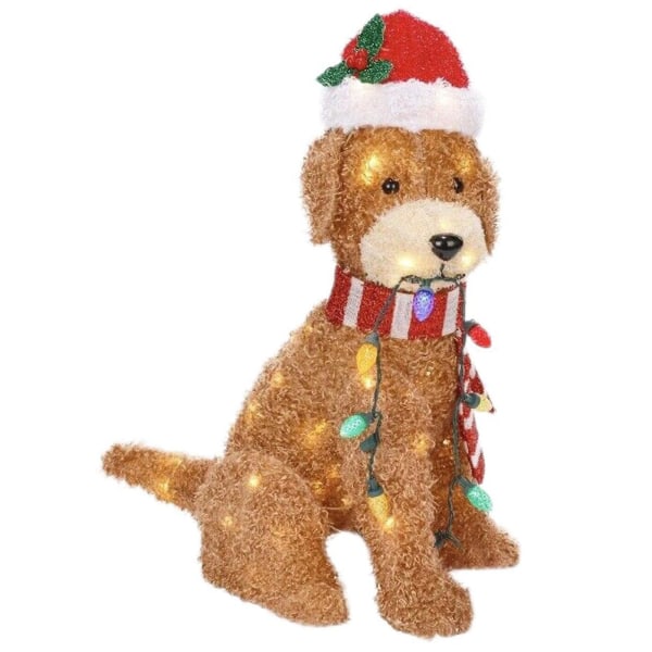 Jule-julehundelys Snoregårdsdekoration Dejlig julemandshund med snorelys til hjemmets græsplæne gangbro