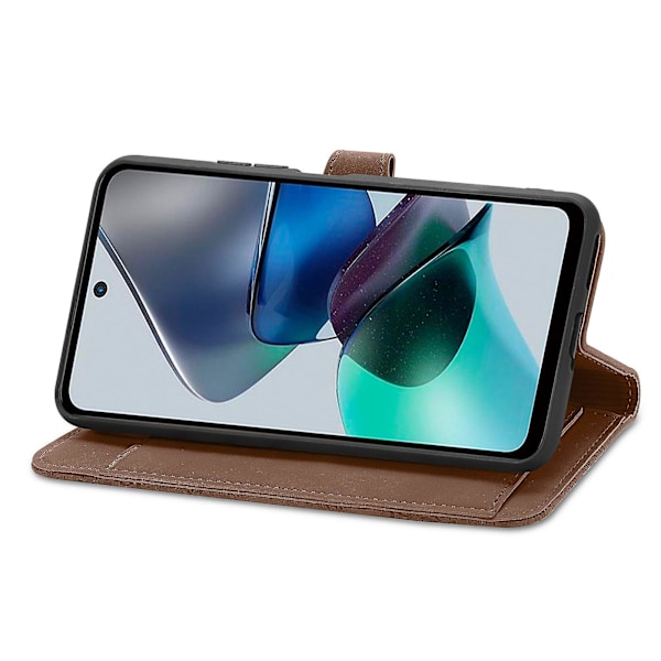 For Motorola Moto G23 4g / G13 4g Blomstermønstret Telefondeksel i Lær med Glidelåslomme Stativ Telefonlommebok Etui Brown