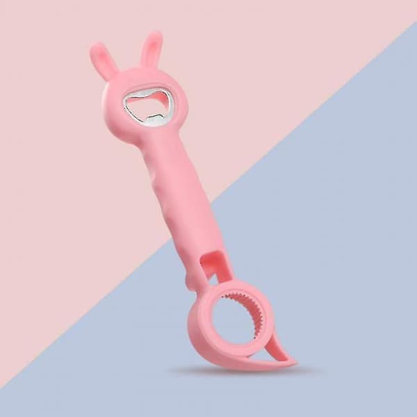 2 kaninformede ølkapselåbnere (pink, blå), sød dåse