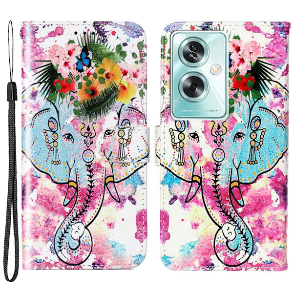 För Oppo A79 5g / A2 5g Fodral Pu Läder+tpu Mönster Tryckt Flip Stativ Telefon Skydd Flower Elephant