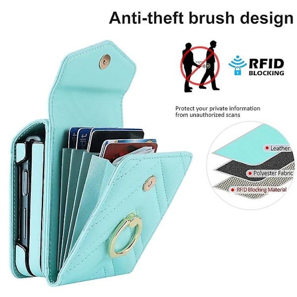 Til Samsung Galaxy Z Flip5 V-formet RFID Kortlomme Mobiltelefonetui Med Ringholder Green